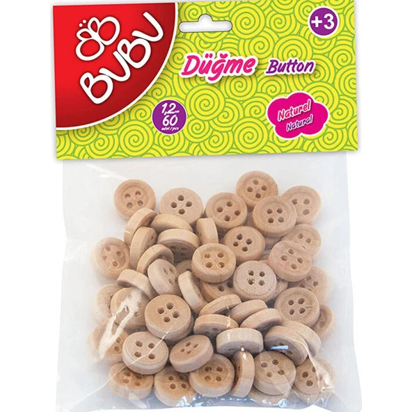 Bu-Bu Düğme Naturel 1.2cm (50 Adet) - 2.5Cm (10 Adet)