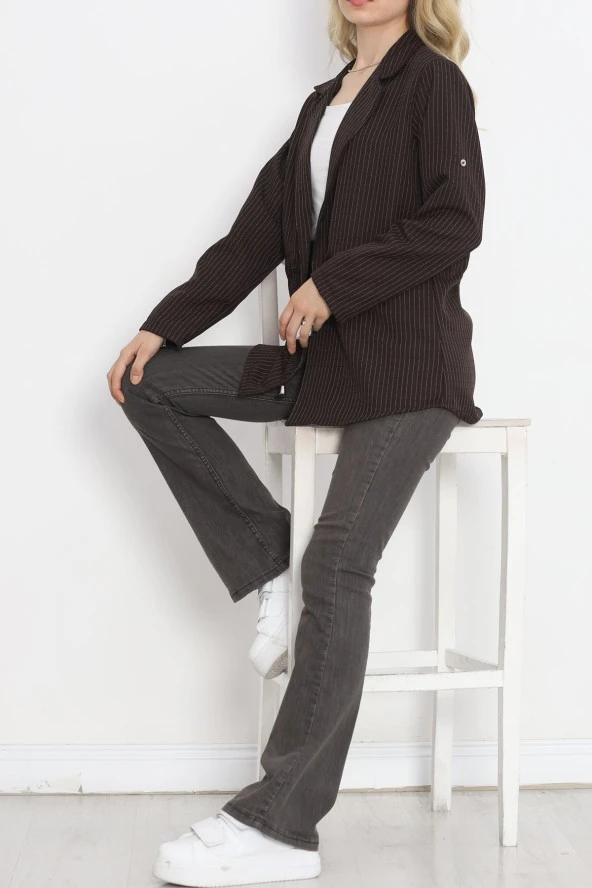 Çizgili Blazer Ceket Kahve - 18726.1826. - 2