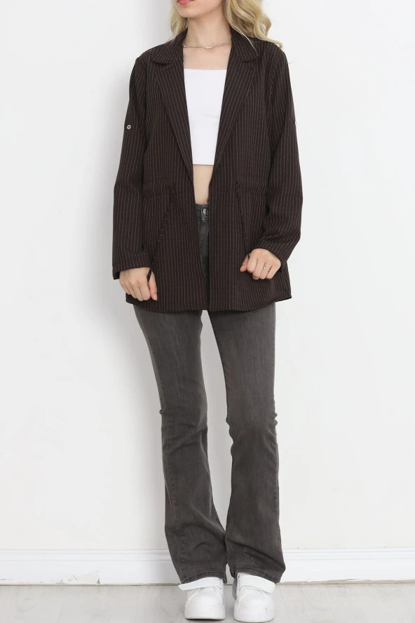 Çizgili Blazer Ceket Kahve - 18726.1826. - 4