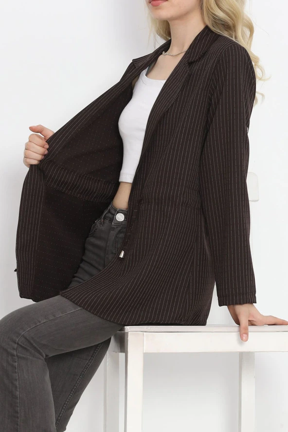 Çizgili Blazer Ceket Kahve - 18726.1826. - 5