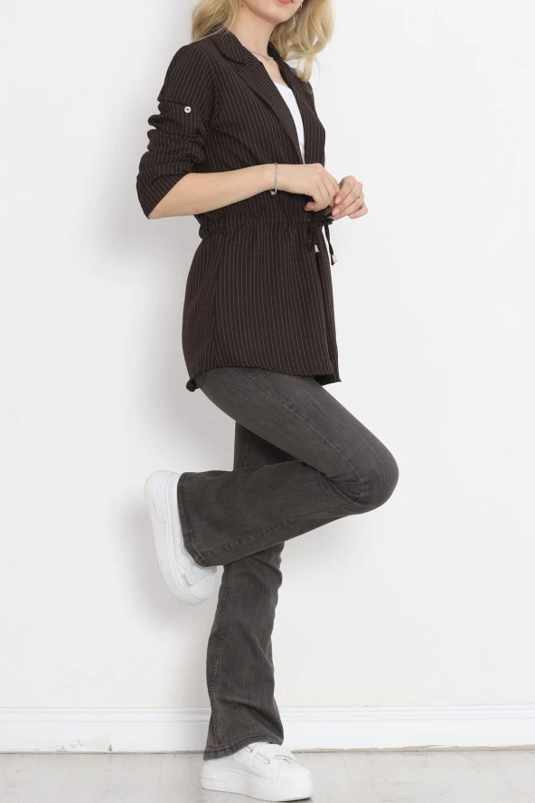 Çizgili Blazer Ceket Kahve - 18726.1826. - 7