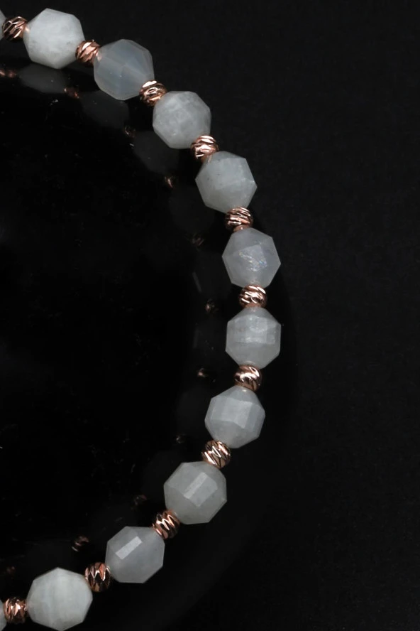 Ay Taşı Doğal Taş Makrome Örme Bileklik Hexagonel Kesim - Resim 2