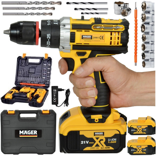 Mager ZY-04 Darbeli Çelik Madren Su Terazili 26 Parça Set Hediyeli Çantalı Işıklı Akülü Şarjlı Vidalama Matkap