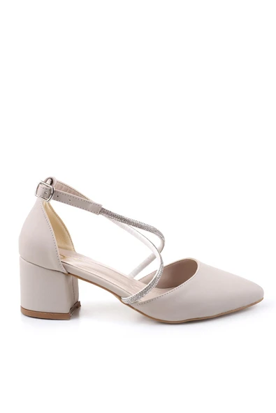 Ceylan 3909 Kadın Taş Detaylı  5,5 Cm Topuklu Saten Ayakkabı - Resim 5