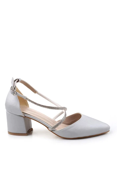 Ceylan 3909 Kadın Taş Detaylı  5,5 Cm Topuklu Saten Ayakkabı - Resim 6