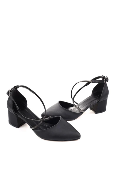 Ceylan 3909 Kadın Taş Detaylı  5,5 Cm Topuklu Saten Ayakkabı ürün görseli 1