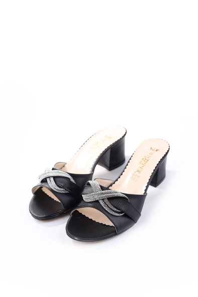 Papuç Sepeti 3925 Kare Topuk Taş Detaylı  Bayan Terlik - Resim 3