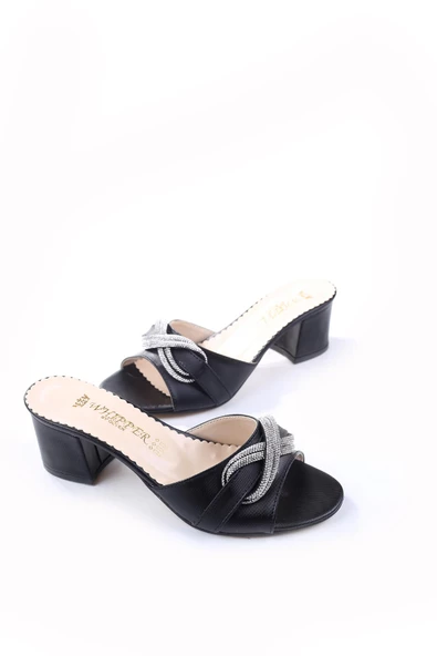 Papuç Sepeti 3925 Kare Topuk Taş Detaylı  Bayan Terlik - 2