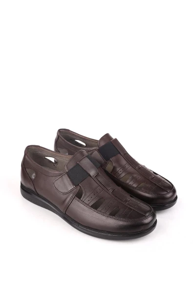 Walkenzo 3901 Ortopedik Hakiki Deri Erkek Sandalet Ayakkabı