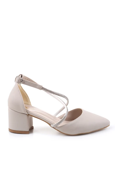 Ceylan 3909 Kadın Taş Detaylı  5,5 Cm Topuklu Saten Ayakkabı - Resim 5