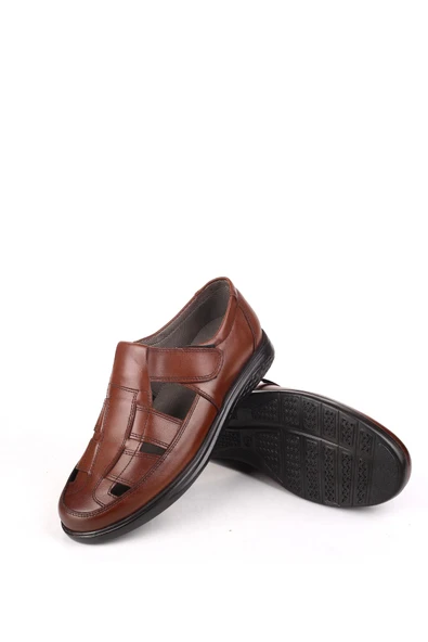 Walkenzo 3899 Ortopedik Hakiki Deri Erkek Sandalet Ayakkabı - 10