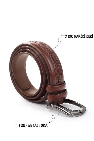 Papuç Sepeti Smt-3992 Erkek Hakiki Deri Kumaş Kemeri - Resim 4