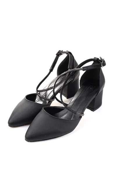 Ceylan 3909 Kadın Taş Detaylı  5,5 Cm Topuklu Saten Ayakkabı - Resim 7