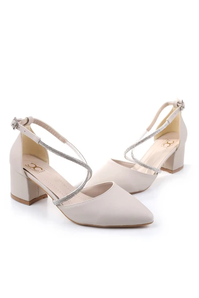 Ceylan 3909 Kadın Taş Detaylı  5,5 Cm Topuklu Saten Ayakkabı - Resim 2