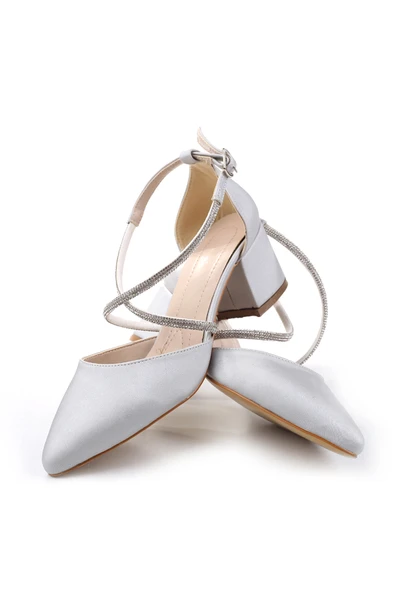 Ceylan 3909 Kadın Taş Detaylı  5,5 Cm Topuklu Saten Ayakkabı - Resim 12