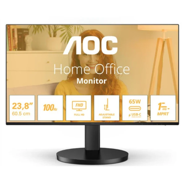 AOC 23.8 24B3CF2 IPS 1MS 100MHZ 1XHDMI 1XUSB 3.2 TYPE-C FHD 1920X1080 HOPARLÖR YÜKSEKLIK AYARI VESA SIYAH