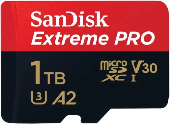 1 TB Extreme PRO microSDXC kart + SD adaptör + RescuePRO Deluxe, 200 MB/s'ye kadar, A2 Uygulama Performansı, UHS-I, Sınıf 10, U3, V30 ile