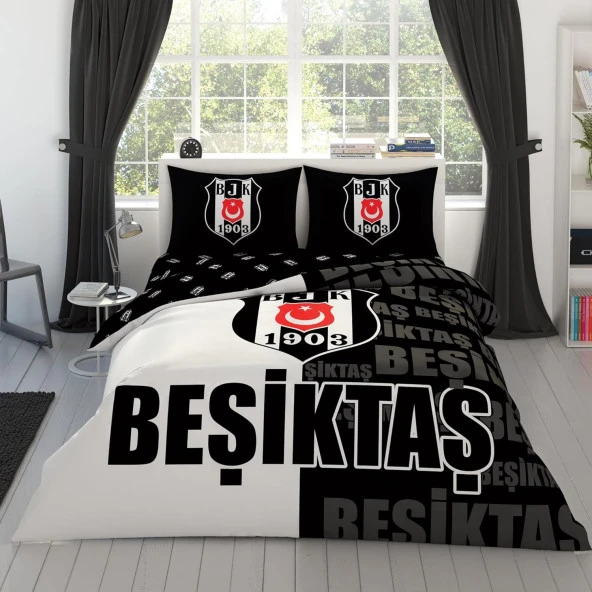 1000042141 Beşiktaş Parçalı Logo Pamuk Nevresim Takımı, Çok Renkli