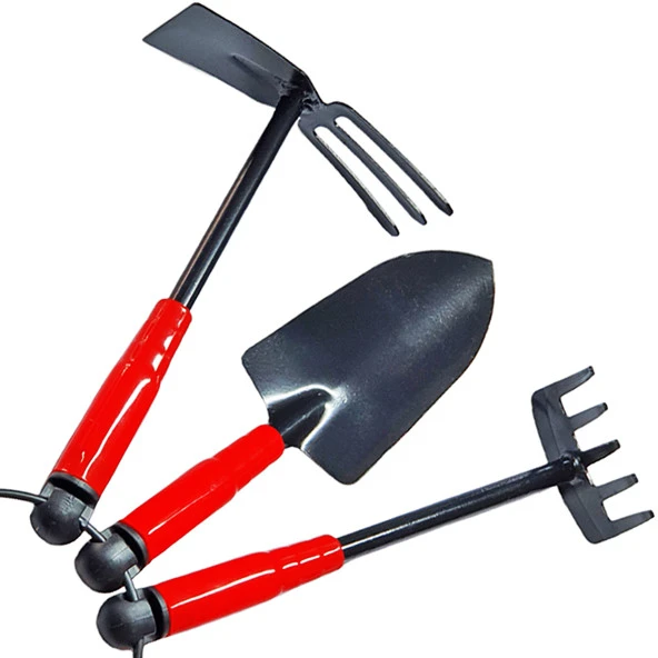 Metal Uçlu Hobi Bahçe Seti 3'Lü Kürek Tırmık Çapa Çiçek Bakımı Toprak Kazma Seti - 2