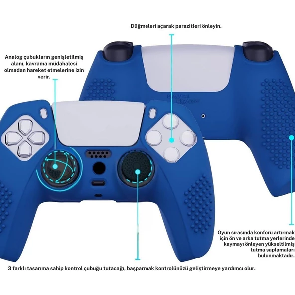 Cosmostech PS5 Controller Joystick Oyun Kolu Gamepad Uyumlu Silikon + 8'li Analog Koruyucu M - 7