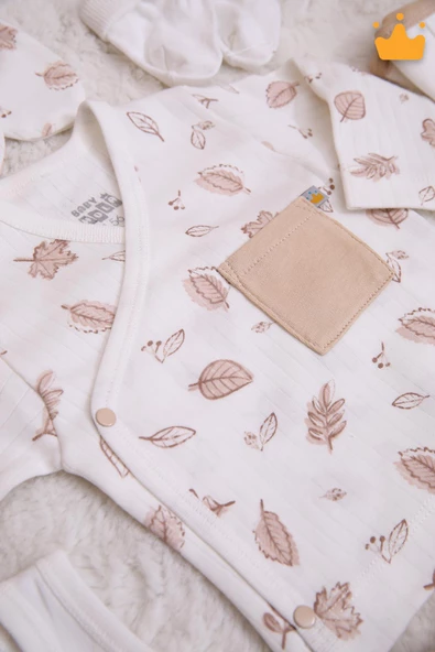 Babyhola Kız Erkek Bebek Yenidoğan 8'li Zıbın Seti 0-3Ay Hediyelik Hastane Çıkışı Yaprak Desen 6016 - 3