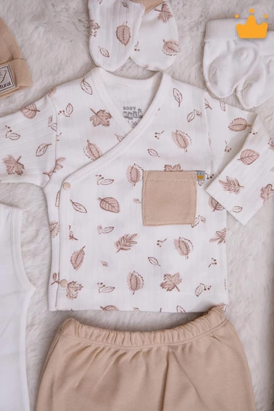 Babyhola Kız Erkek Bebek Yenidoğan 8'li Zıbın Seti 0-3Ay Hediyelik Hastane Çıkışı Yaprak Desen 6016 - 2