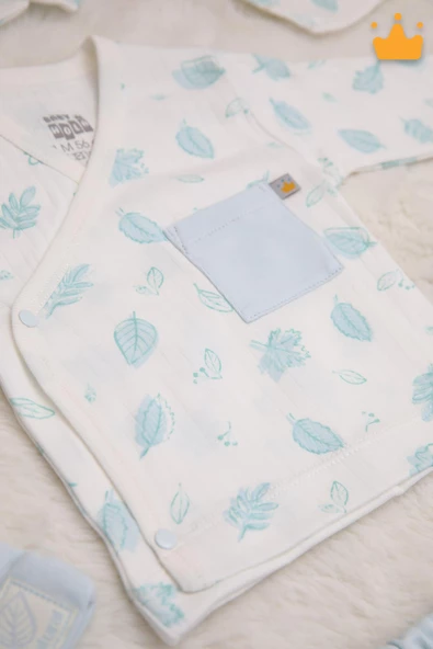 Babyhola Kız Erkek Bebek Yenidoğan 8'li Zıbın Seti 0-3Ay Hediyelik Hastane Çıkışı Yaprak Desen 6016 - 12