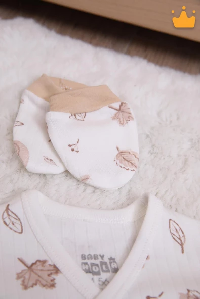 Babyhola Kız Erkek Bebek Yenidoğan 8'li Zıbın Seti 0-3Ay Hediyelik Hastane Çıkışı Yaprak Desen 6016 - 7