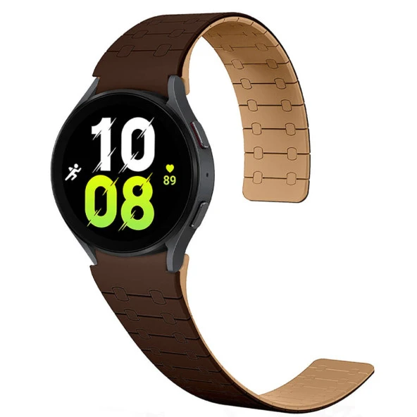 KNY Samsung Galaxy Watch 5 40 MM İçin 20MM Çizgili Desenli Çift Renkli Mıknatıslı Silikon Kayış-Kordon KRD-111 Bordo