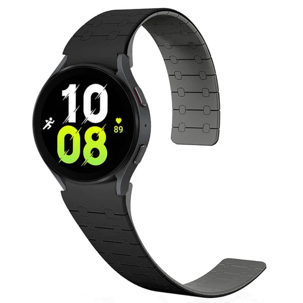 KNY Samsung Galaxy Watch 5 40 MM İçin 20MM Çizgili Desenli Çift Renkli Mıknatıslı Silikon Kayış-Kordon KRD-111 Siyah