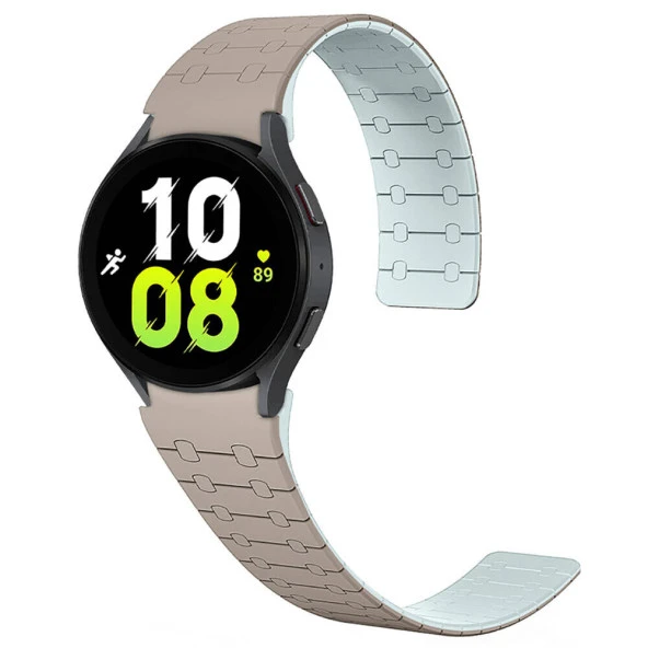 KNY Samsung Galaxy Watch 5 40 MM İçin 20MM Çizgili Desenli Çift Renkli Mıknatıslı Silikon Kayış-Kordon KRD-111 Taba