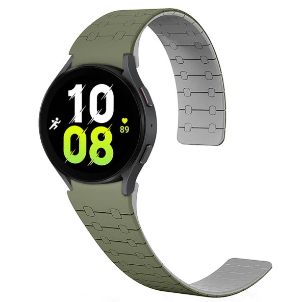 KNY Samsung Galaxy Watch 5 44 MM İçin 20MM Çizgili Desenli Çift Renkli Mıknatıslı Silikon Kayış-Kordon KRD-111 Yeşil