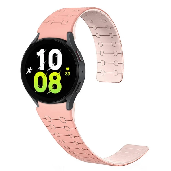 KNY Samsung Galaxy Watch 5 44 MM İçin 20MM Çizgili Desenli Çift Renkli Mıknatıslı Silikon Kayış-Kordon KRD-111 Pembe