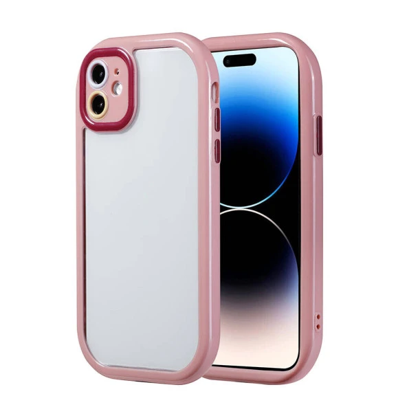 KNY Apple iphone 11 Kılıf Renkli Silikon Kenarlı Arkası Şeffaf Kamera Korumalı Vitamin Kapak Pembe