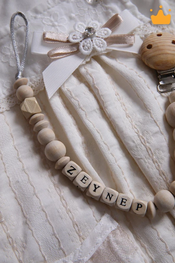 Babyhola Doğal Ahşap Emzik Zinciri İsimli Emzik Askısı Ahşap Emzik Zinciri Emzik Tutucu 1075 - 12