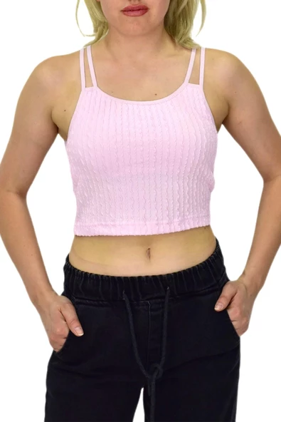 Kadın İp Askılı Pedli Crop 8136 BGL-ST03783 - Resim 7