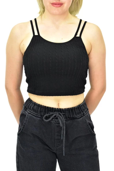 Kadın İp Askılı Pedli Crop 8136 BGL-ST03783 - Resim 3