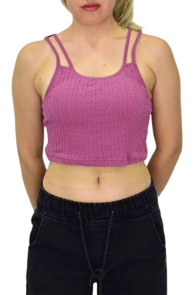 Kadın İp Askılı Pedli Crop 8136 BGL-ST03783 - Resim 6