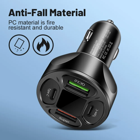 Zuidid LED Dijital Ekranlı 2 USB + 2 Type C Portlu Hızlı Araç Şarjı - 6