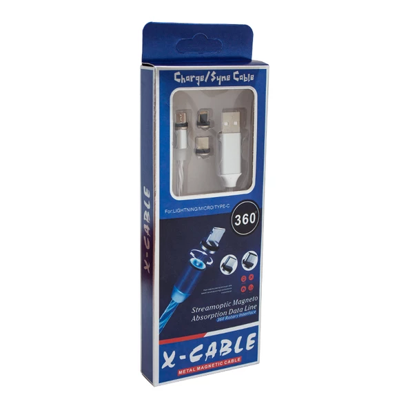 POWERMASTER IŞIKLI TELEFON ŞARJ KABLOSU ÜÇ UÇLU MANYETİK - 3