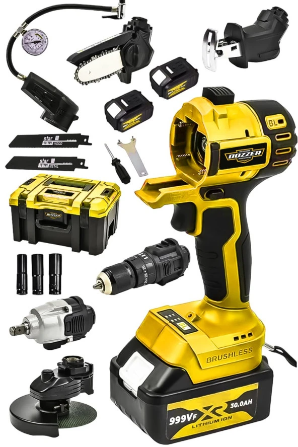 21Volt 6 Lı Muhteşem Set Şarjlı Matkap Testere Tilki Kuyruğu Taşlama Somun Sökme Havalı Pompa