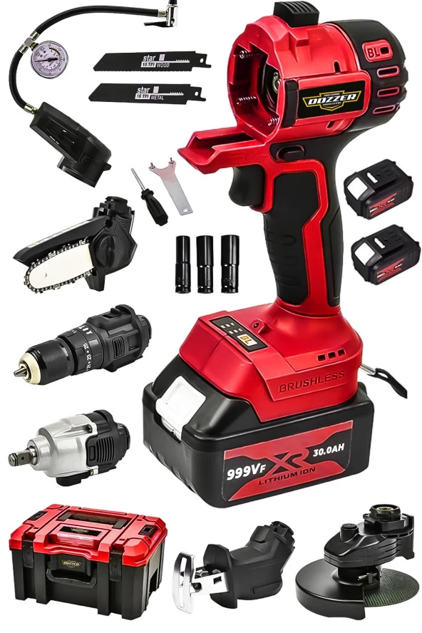 Dozzer 21Volt Muhteşem 6Lı Set Şarjlı Matkap Testere Tilki Kuyruğu Taşlama Somun Sökme Havalı Pompa