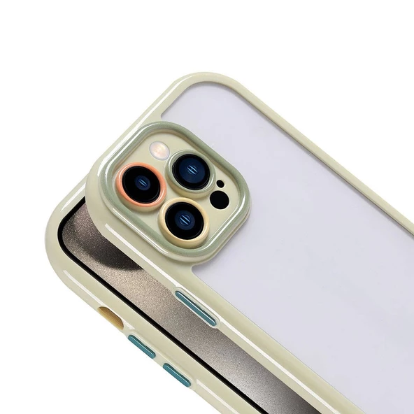 iPhone 15 Pro Uyumlu Kılıf Kamera Korumalı Renkli Kenar ve Çerçeve Tasarımlı Vitamin Kapak