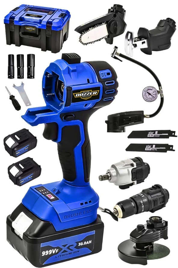 Dozzer 21Volt  6 Lı Muhteşem Set Şarjlı Matkap Testere Tilki Kuyruğu Taşlama Somun Sökme Havalı Pompa