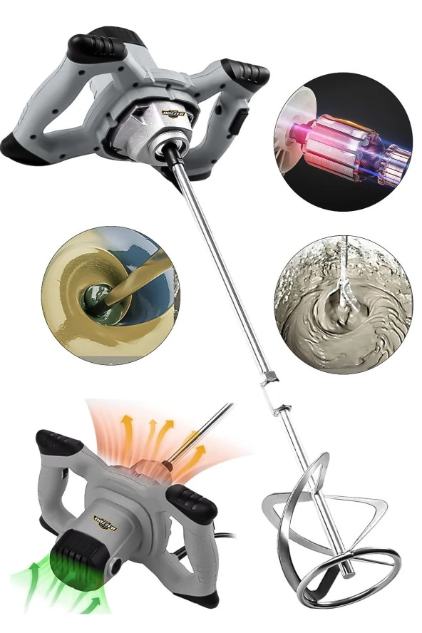 Doozer Bakır Sargılı 1800 Watt 6 Kademe Devirli Ayarlı Alçı Boya Ve Harç Karıştırıcı Mikser Makinesi