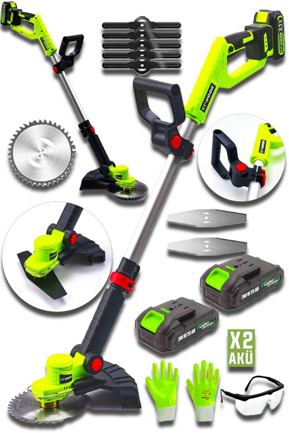 Dozzer Alman 21 V 3Ah Karbon Motor 2x Akülü Akülü Şarjlı Kenar Ot Çalı Çim Biçme Tırpan Makinesi