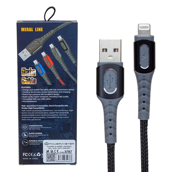 POWERMASTER PM-3787 5 AMPER LIGHTNING HIZLI ŞARJ DATA KABLOSU - 3
