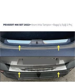Peugeot 408 Krom Set 2022> 2 Parça Paslanmaz Çelik (Arka Tampon + Bagaj İç Eşiği) - 1