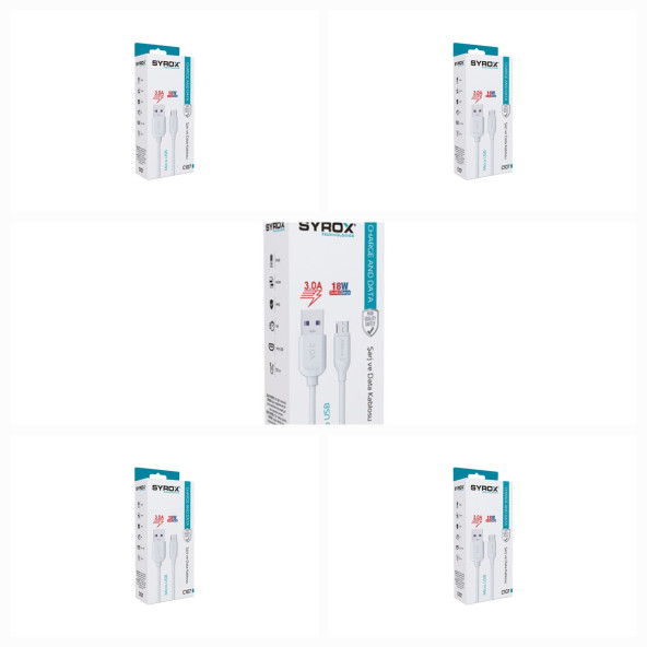 5 Adet - Syrox C107 18W Micro USB Hızlı Şarj & Data Kablosu