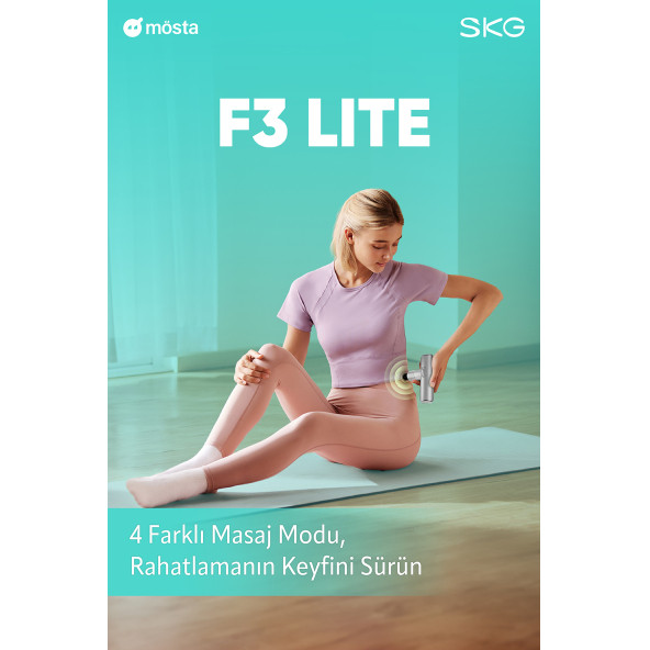 SKG F3 Lite Mini Taşınabilir Masaj tabancası 4 Darbe Yoğunluğu, Farklı Bölgelerde kullanım sağlayan 4 modüler Masaj Başlığı, Ergonomik 230gram